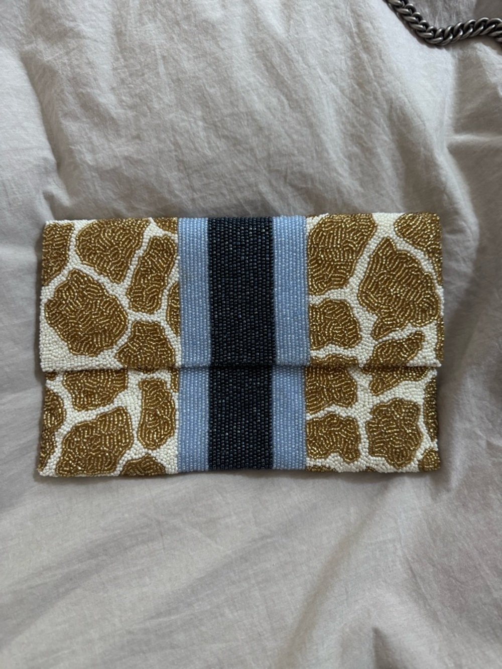 Beaded Gold & Blue Stripe Women's Clutch